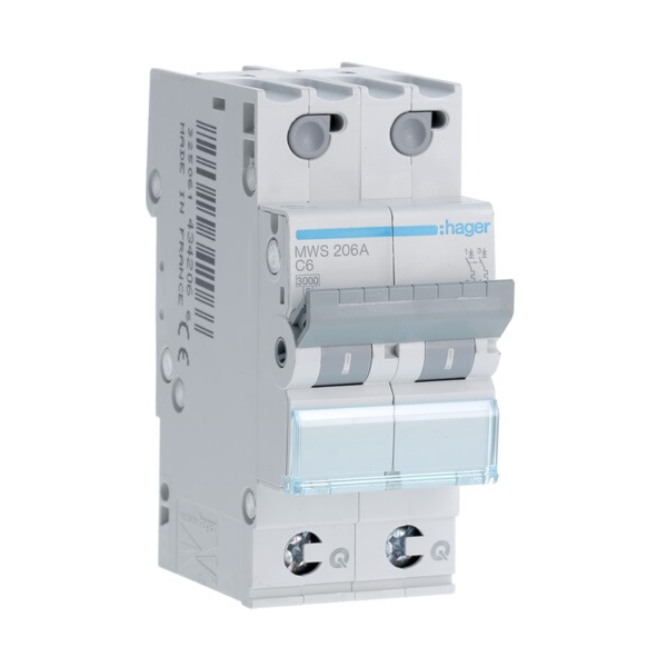 Disjoncteur 2P - 3KA - 6A - Courbe C - Quick connect - Hager