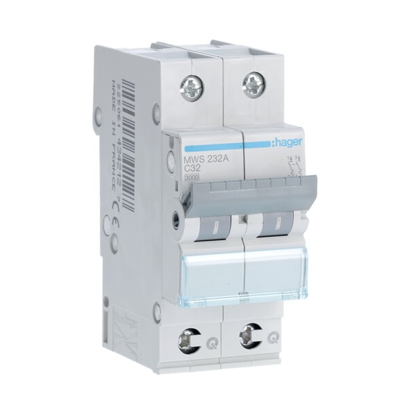 Disjoncteur 2P - 3KA - 32A - Courbe C - Quick connect - Hager