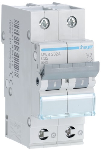 Disjoncteur 2P - 3KA - 32A - Courbe C - Quick connect - Hager