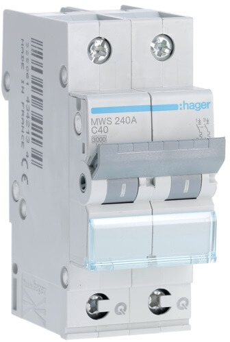 Disjoncteur 2P - 3KA - 40A - Courbe C - Quick connect - Hager