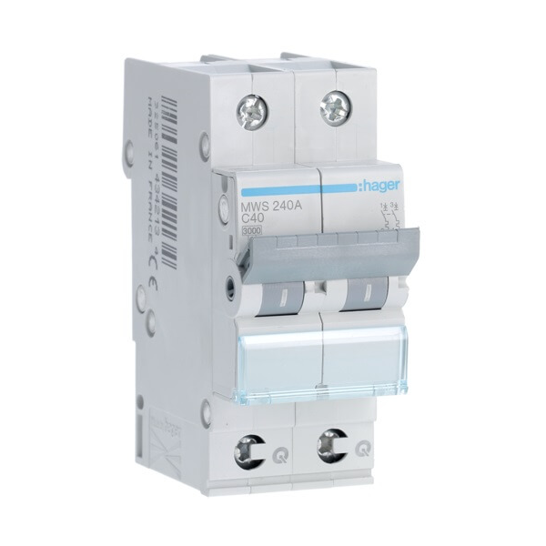 [HAGMWS240A] Disjoncteur 2P - 3KA - 40A - Courbe C - Quick connect - Hager