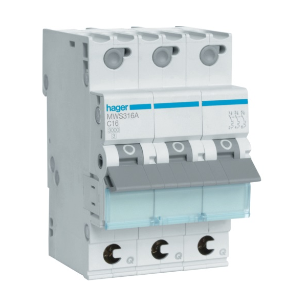 Disjoncteur 3P - 3KA - 16A - Courbe C - Quick connect - Hager