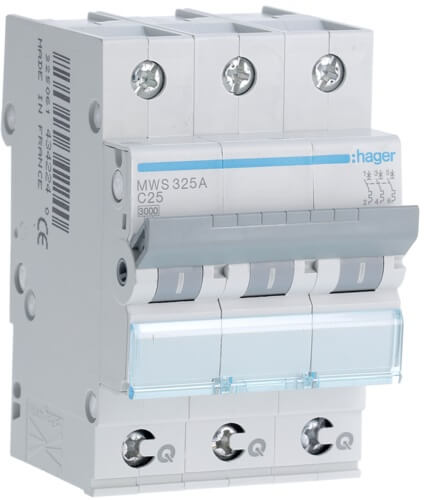 Disjoncteur 3P - 3KA - 25A - Courbe C - Quick connect - Hager
