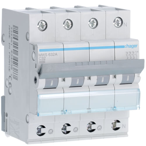 Disjoncteur  4P - 3KA - 32A - Courbe C - Quick connect - Hager