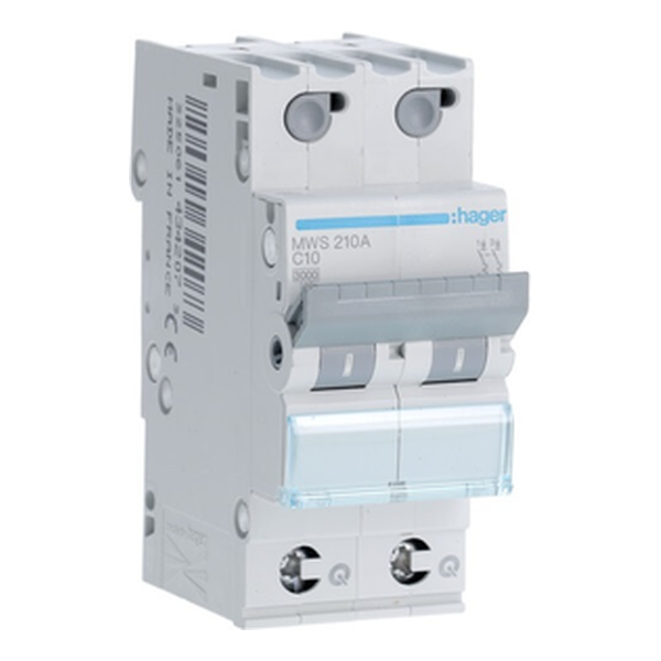 [HAGMWS210A] Disjoncteur 2P - 3KA - 10A - Courbe C - Quick connect - Hager