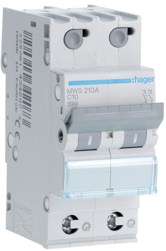 Disjoncteur 2P - 3KA - 10A - Courbe C - Quick connect - Hager