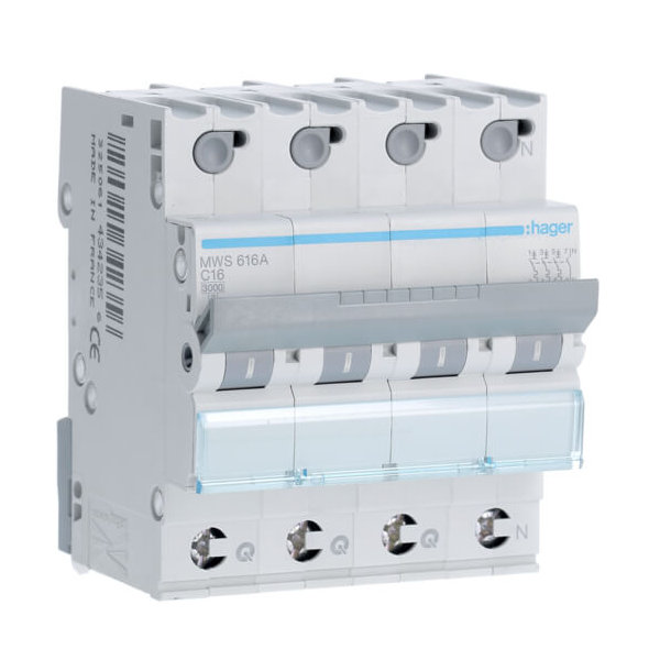 Disjoncteur 4P - 3KA - 16A - Courbe C - Quick connect - Hager