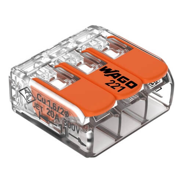[WAG221-413/50pc] Borne de connexion à levier 3x0,2-4mm² - 50 pièces - Wago
