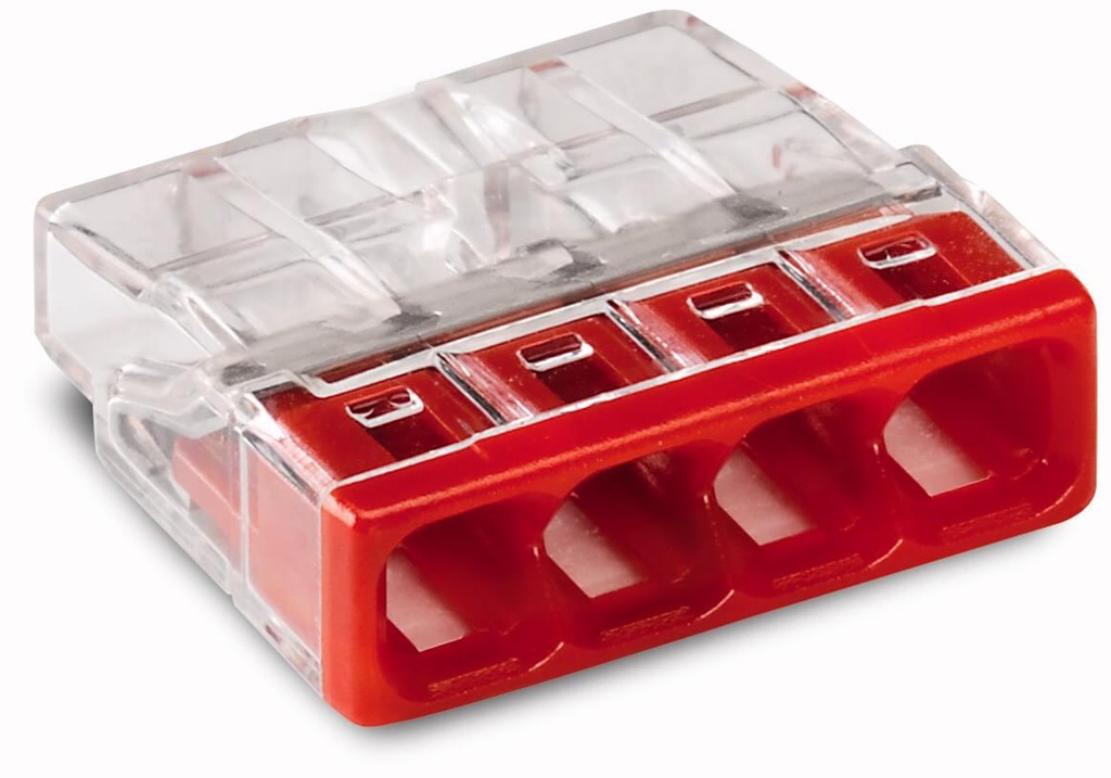 Borne rapide 4 x 0,5-2,5mm² - Transp./rouge - 100 pièces - Wago