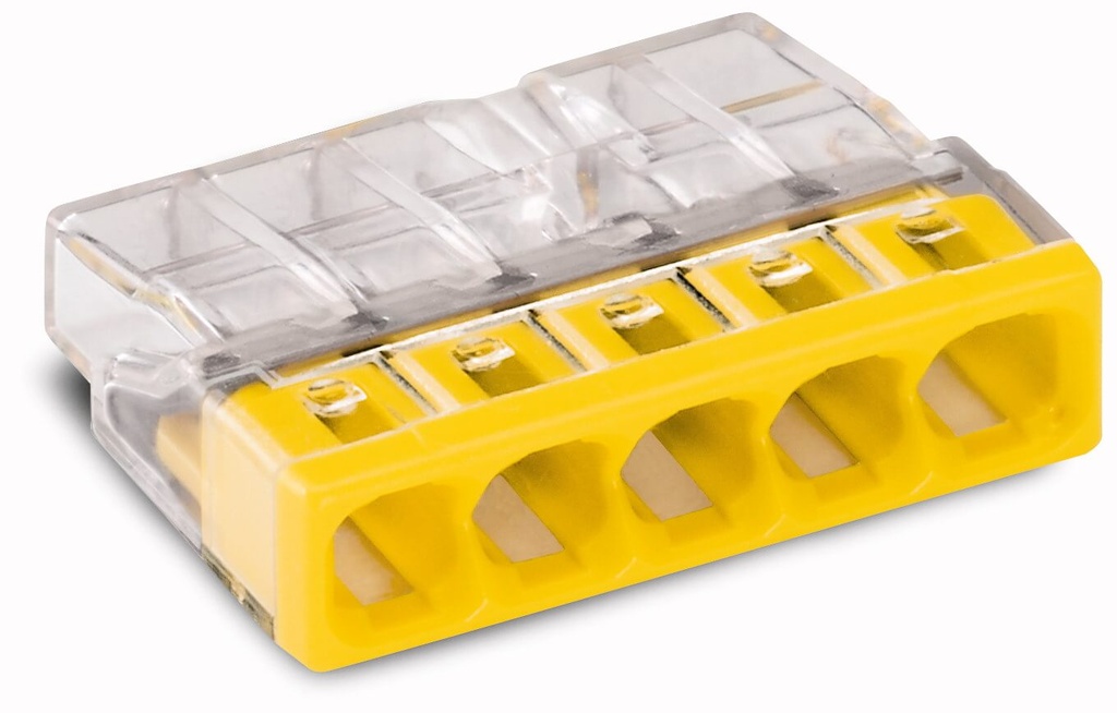 Borne rapide 5 x 0,5-2,5mm² - Transp./jaune - 100 pièces - Wago