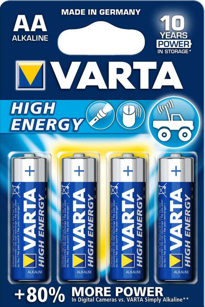 Piles alcalines Hight Energy -1,5V - AA (LR6) - Blister de 4 - Varta