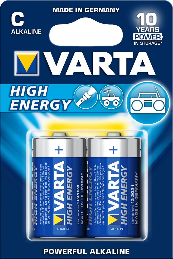 Piles alcalines Hight Energy -1,5V - C (LR14) - Blister de 2 - Varta