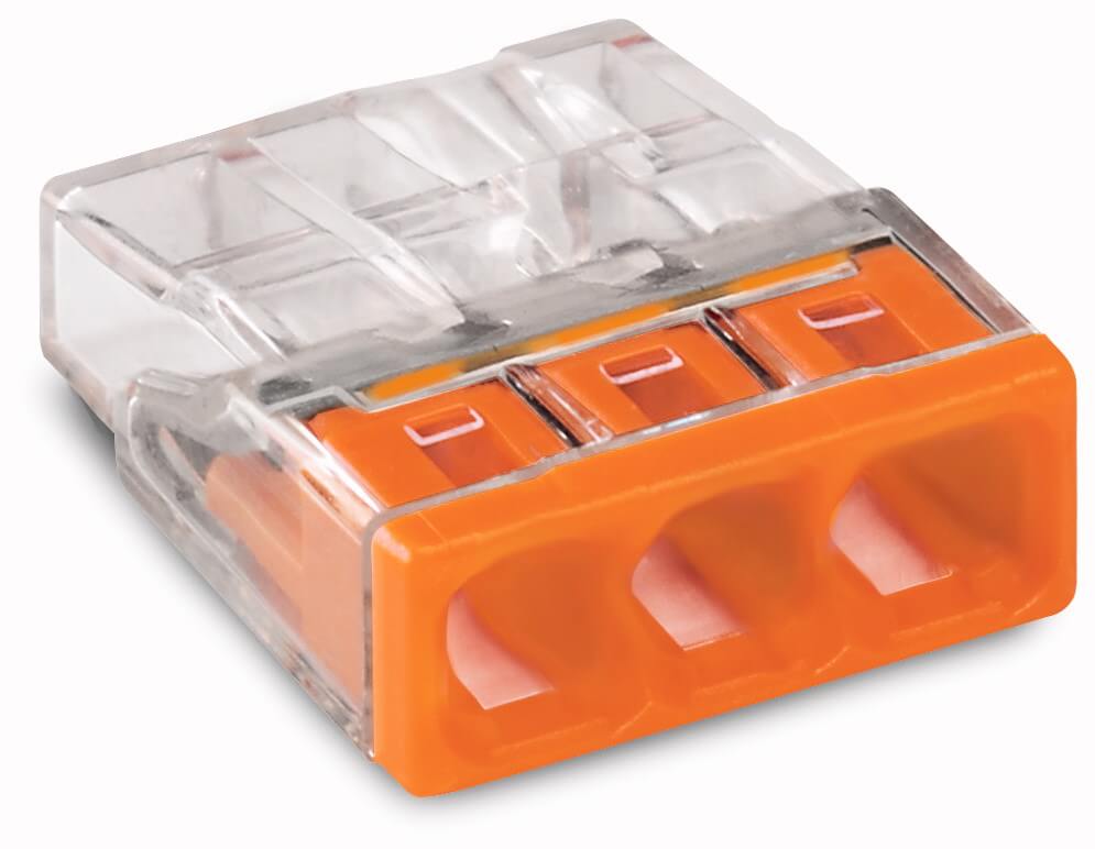 Borne rapide 3 x 0,5-2,5mm² - Transp./orange - 25 pièces - Wago