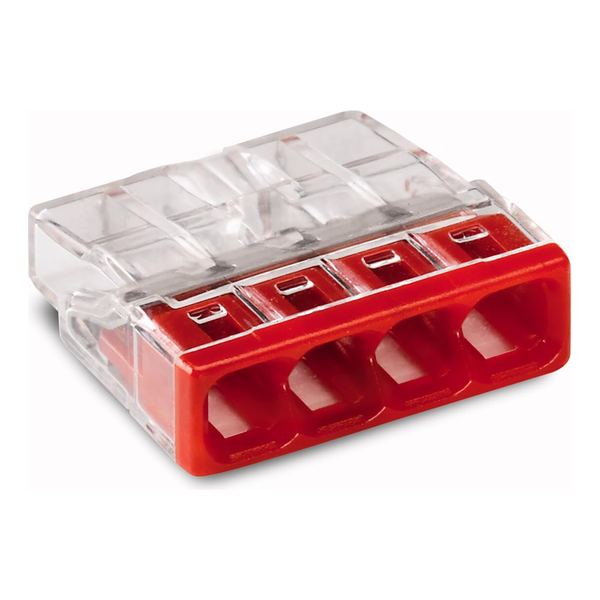 Borne rapide 4 x 0,5-2,5mm² - Transp./rouge - 25 pièces - Wago