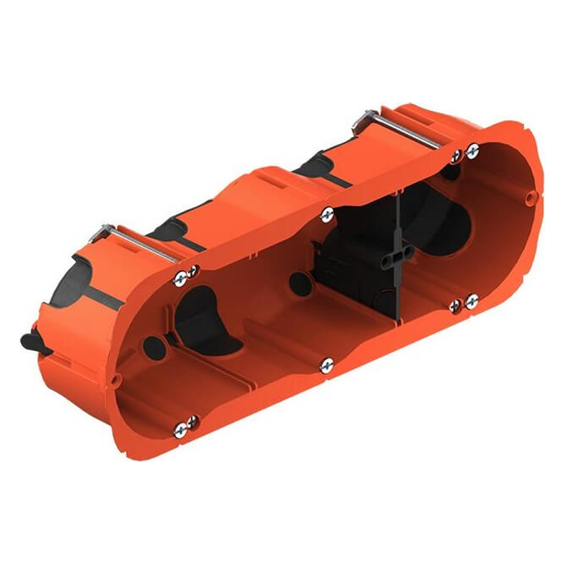 Boîtier triple (hor./vert.) étanche pour cloison creuse H.47mm Helia O-range Econ