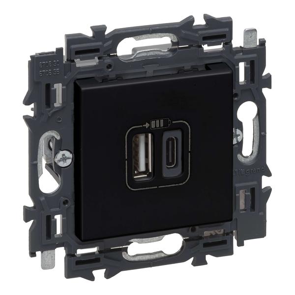[LEG741736] Prise chargeur USB 3A - Double - Type A + C - Valena Next - Noir - Legrand