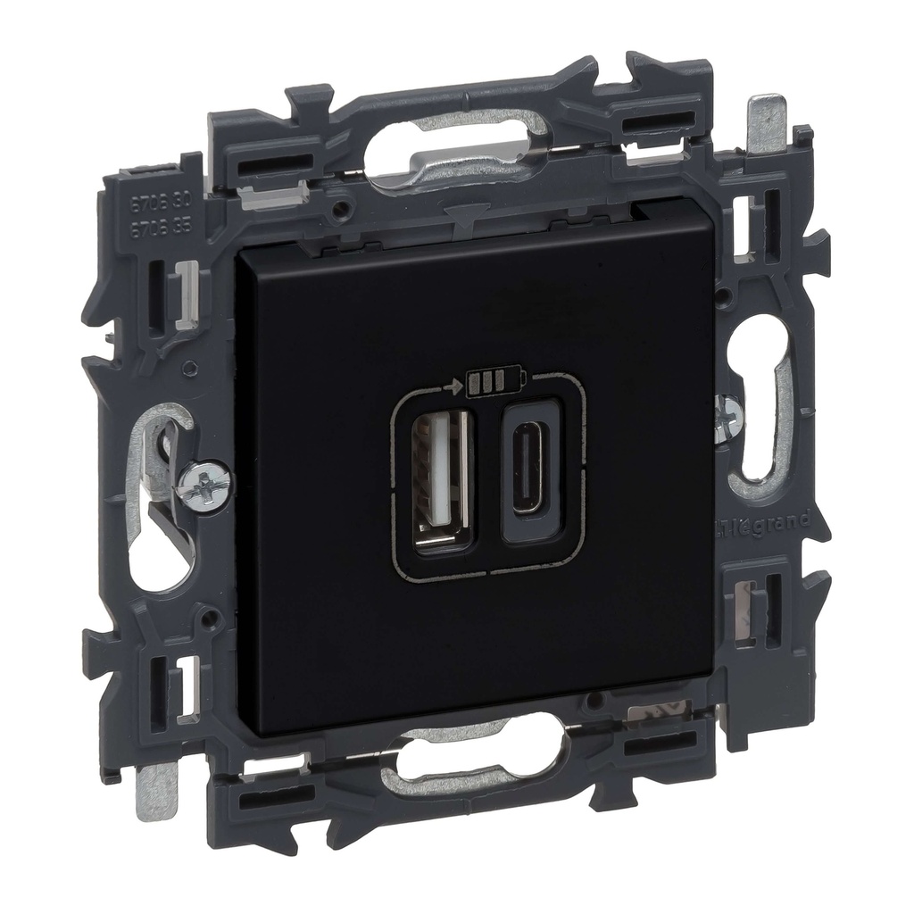 Prise chargeur USB 3A - Double - Type A + C - Valena Next - Noir - Legrand