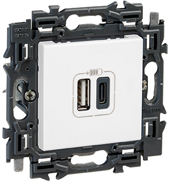 Prise chargeur USB 3A - Double - Type A + C - Valena Next - Blanc - Legrand