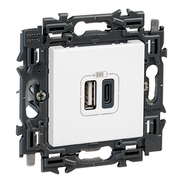 Prise chargeur USB 3A - Double - Type A + C - Valena Next - Blanc - Legrand