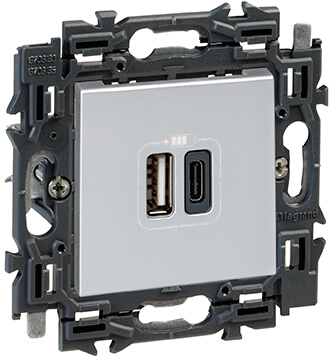 Prise chargeur USB 3A - Double - Type A + C - Valena Next - Alu - Legrand