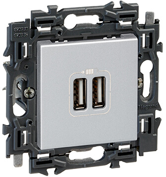 Prise chargeur USB 2,4A - Double - Type A - Valena Next - Alu - Legrand