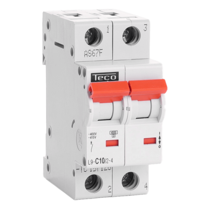 Disjoncteur TC - 2P - 4,5KA - 10A - Courbe C - Teco