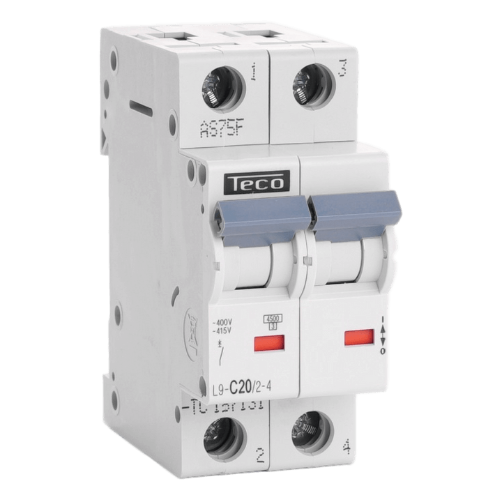 Disjoncteur TC - 2P - 4,5KA - 20A - Courbe C - Teco