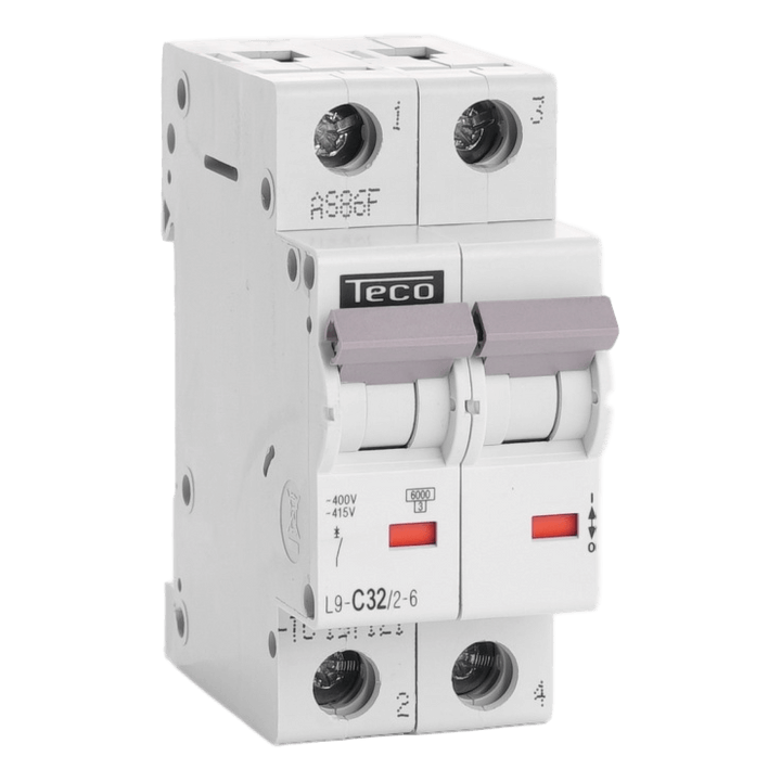 Disjoncteur TC - 2P - 4,5KA - 32A - Courbe C - Teco