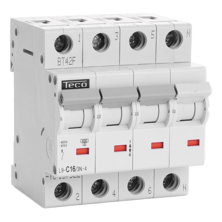 Disjoncteur TC - 4P - 4,5KA - 16A - Courbe C - Teco