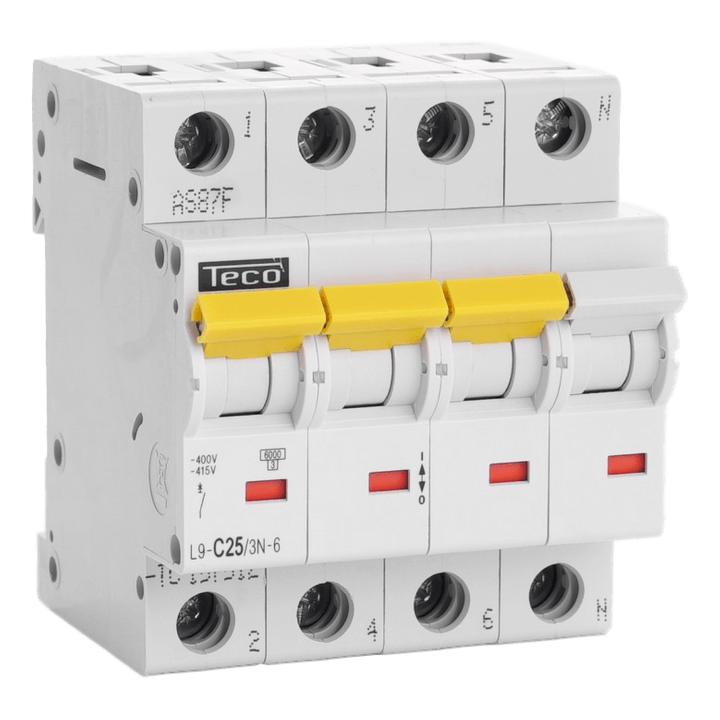 Disjoncteur TC - 4P - 4,5KA - 25A - Courbe C - Teco