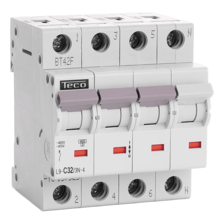 [TECL9C323N4] Disjoncteur TC - 4P - 4,5KA - 32A - Courbe C - Teco
