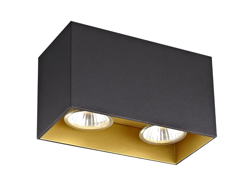 Spot apparent Babar carré - Socket 2xGU10 - Noir/Or - Fantasia