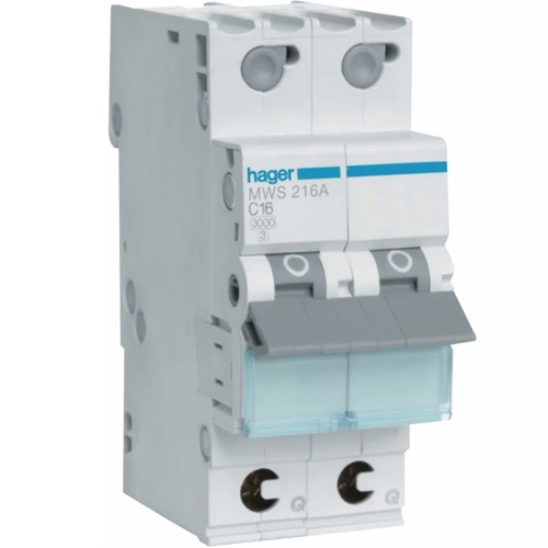 Disjoncteur 2P - 3KA - 16A  - Courbe C - Quick Connect - Hager