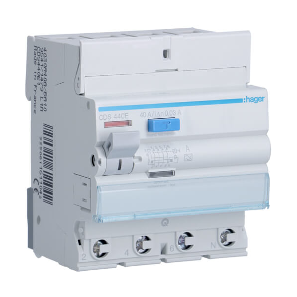 Interrupteur différentiel 4P - 40A - 30mA - Type A - Quick Connect - Hager