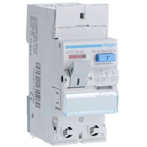 Interrupteur différentiel 2P - 63A - 300mA - Type A - Quick-connect - Hager