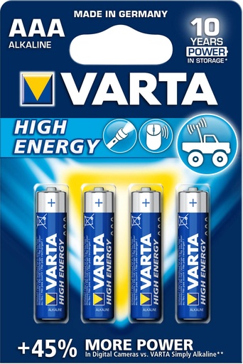 [VAR4903121414] Piles alcalines Hight Energy -1,5V - AAA (LR03) - Blister de 4 - Varta