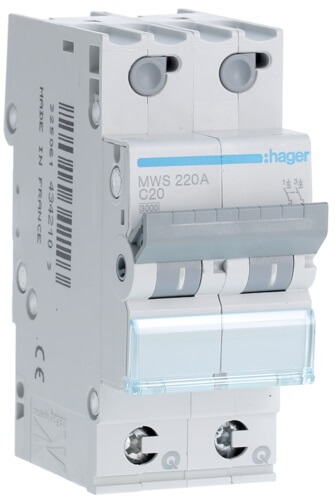 [HAGMWS220A] Disjoncteur 2P - 3KA - 20A - Courbe C - Quick connect - Hager