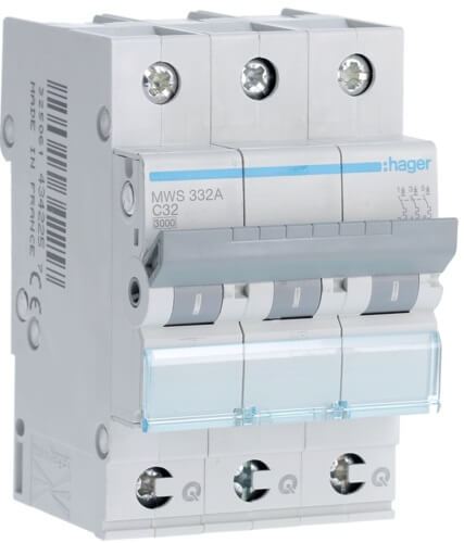 [HAGMWS332A] Disjoncteur 3P - 3KA - 32A - Courbe C - Quick connect - Hager