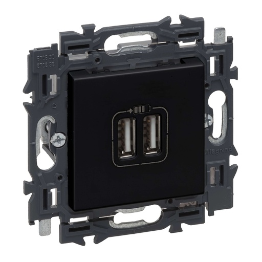 [LEG741734] Prise chargeur USB 2,4A - Double - Type A - Valena Next - Noir - Legrand