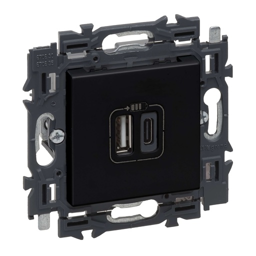 [LEG741736] Prise chargeur USB 3A - Double - Type A + C - Valena Next - Noir - Legrand