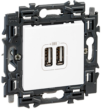 [LEG741534] Prise chargeur USB 2,4A - Double - Type A - Valena Next - Blanc - Legrand