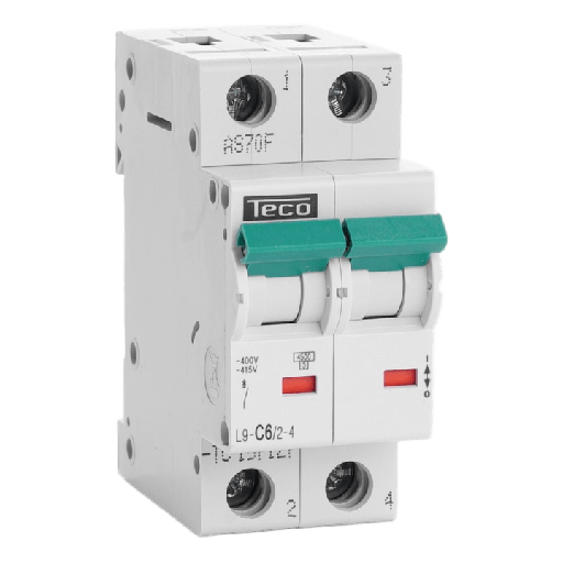 [TECL9C624] Disjoncteur TC - 2P - 4,5KA - 6A - Courbe C - Teco