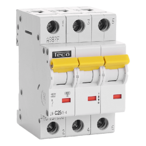 [TECL9C2534] Disjoncteur TC - 3P - 4,5KA - 25A - Courbe C - Teco