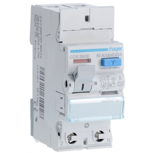 [HAGCDS263E] Interrupteur différentiel 2P - 63A - 30mA - Type A - Quick Connect - Hager